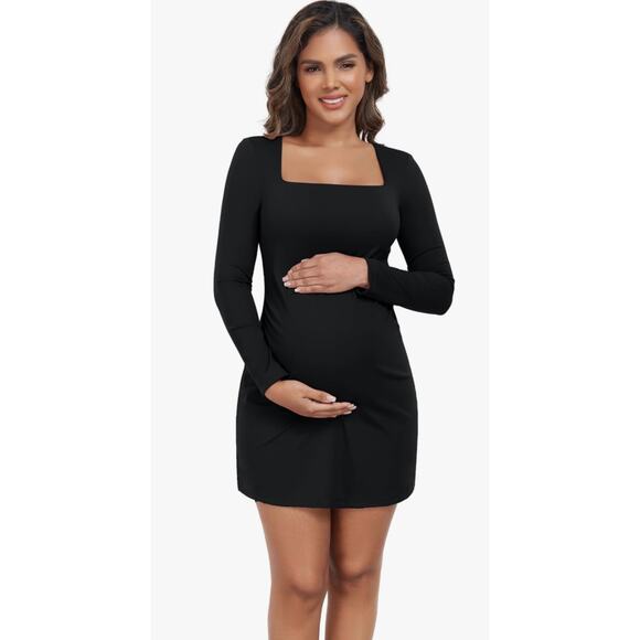 Maacie Maternity Long Sleeve Square Neck Tennis Golf Dresses Size 18 Black New - Picture 1 of 11